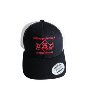 Yupoong Classic Trucker Snapback Hat "Stunt Women's Association" Black White